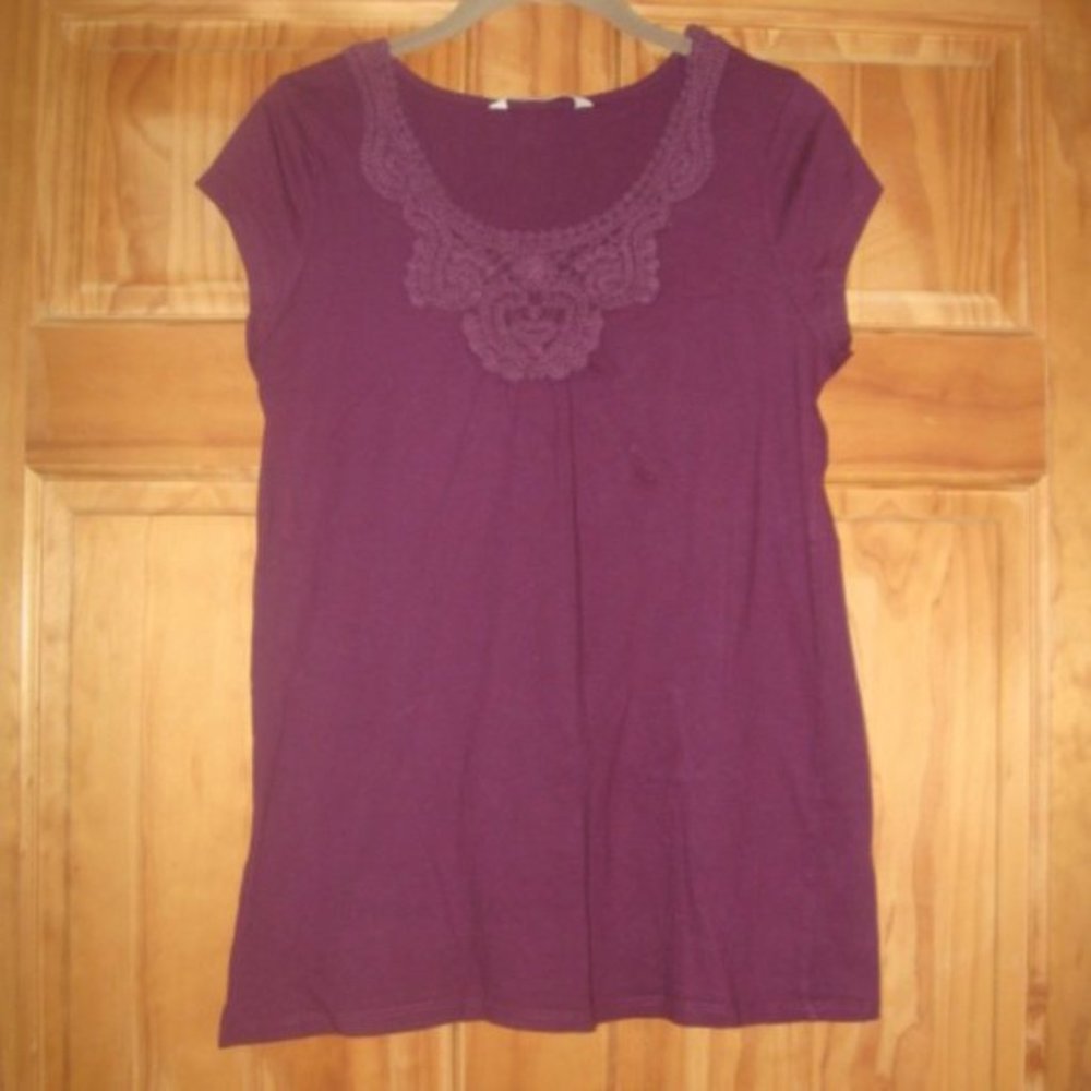 Old Navy Purple Cap Sleeve Embroidered Top